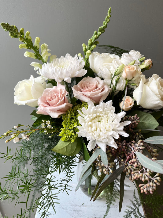 Valentines Light Colour Palette Arrangement in Vase