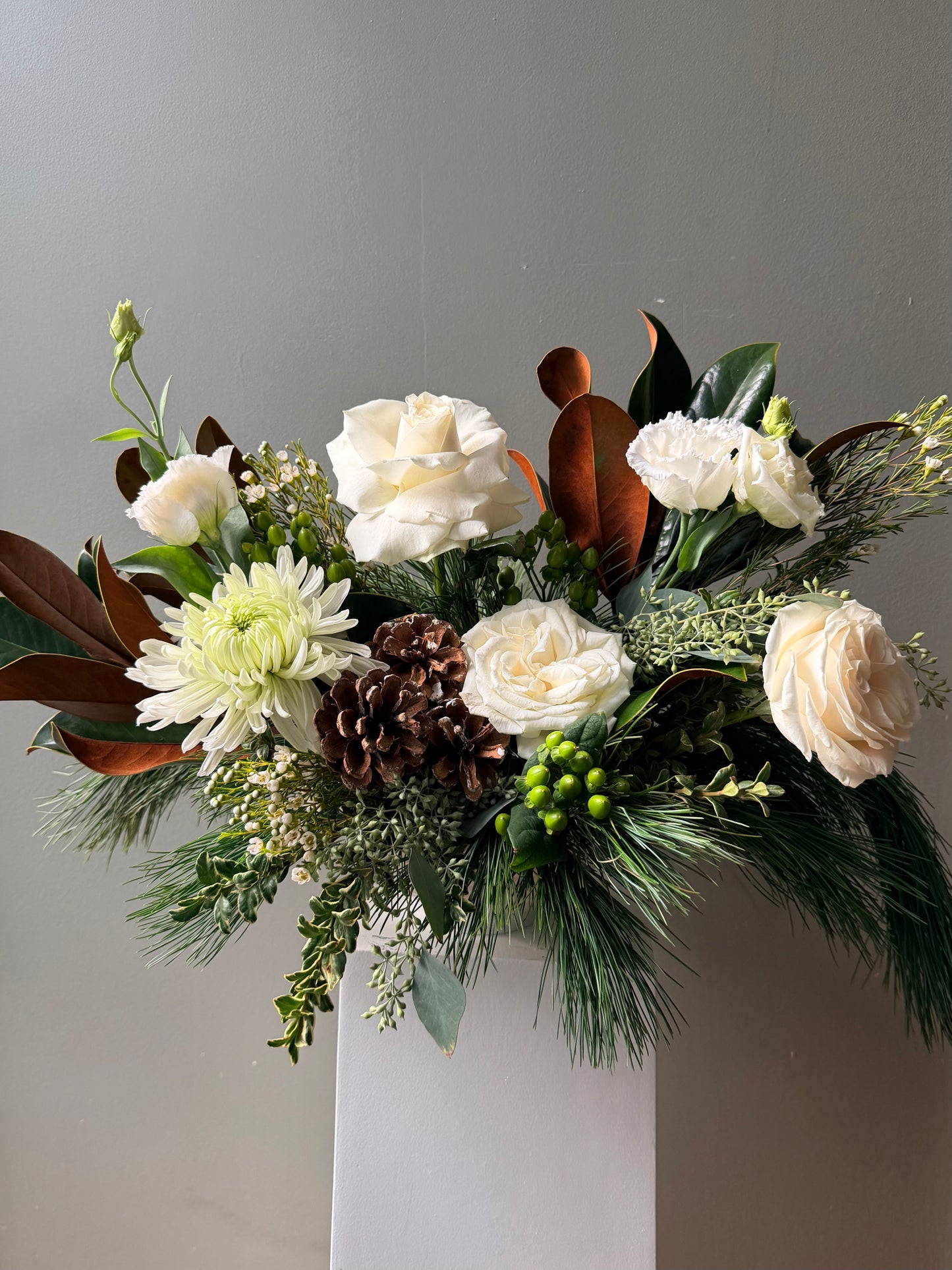 Ivory and Evergreen Arrangement