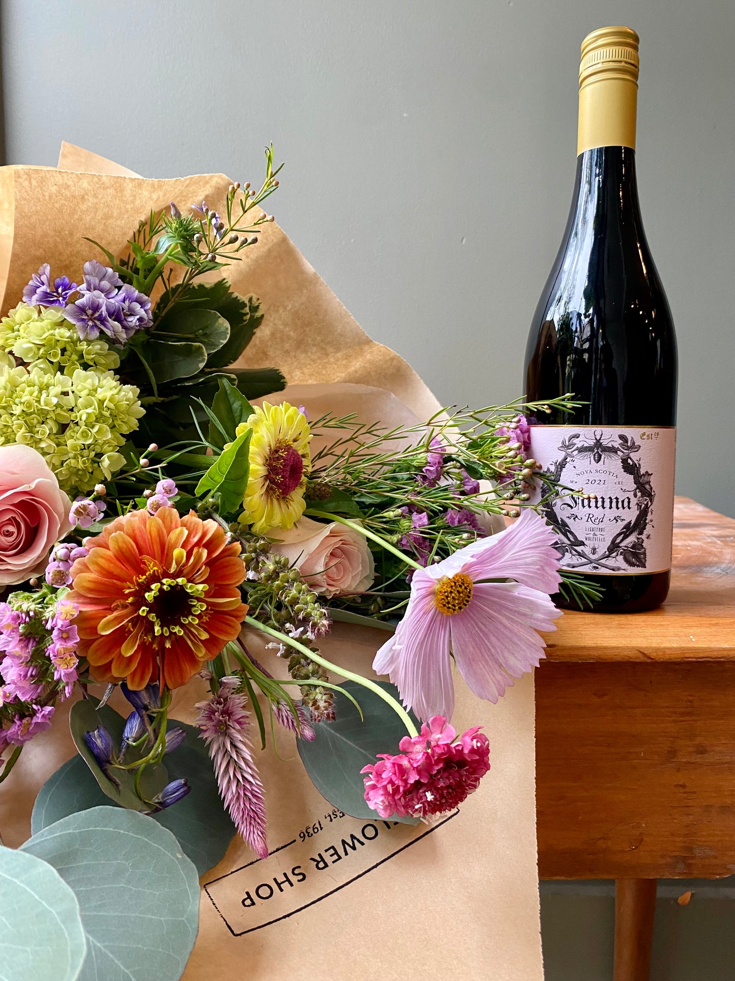 Bouquet and Wine Gift Package